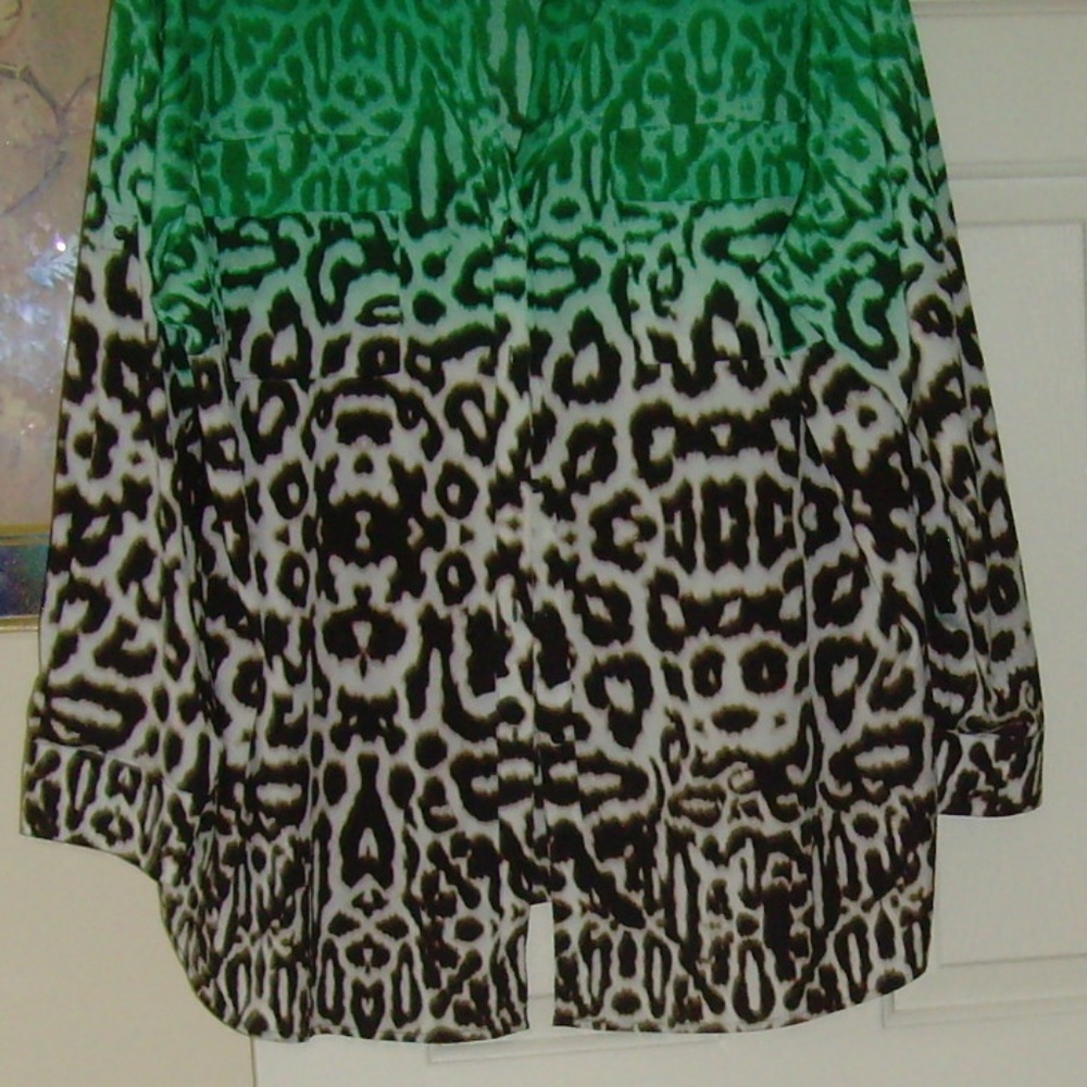 CALVIN Klein Relaxed Fit Tunic Style Leopard Print Blouse (Green) 3X - Picture 7 of 7